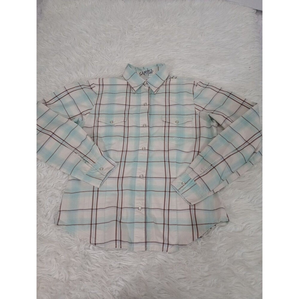 Roper Girls Pearl Snap Western Long Sleeve Shirt Blue & Gray Shimmer Size S - Picture 3 of 8